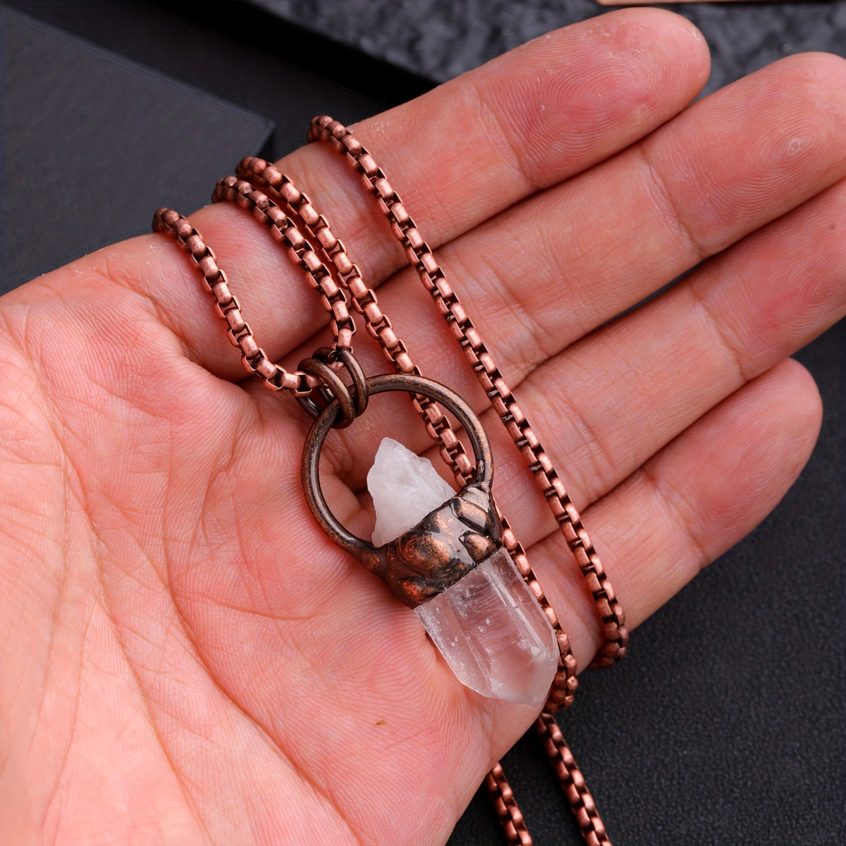 1pc Copper Hummingbird Head Amethyst Elongated Natural Stone Necklace, Crystal Pendant Quartz Jewelry, Jewels Necklace for Men,Temu