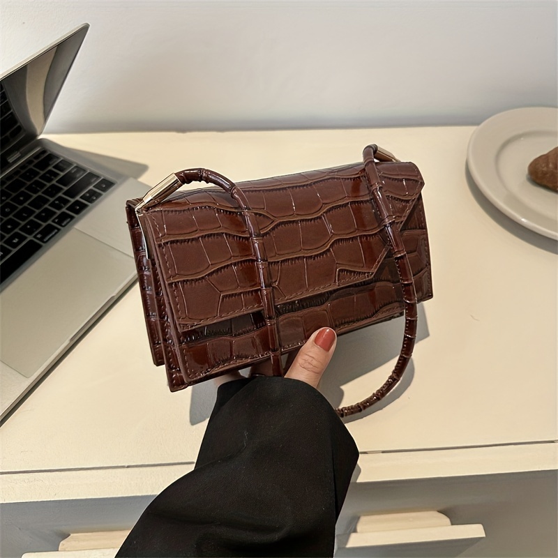 Mini Crocodile Embossed Flap Square Bag