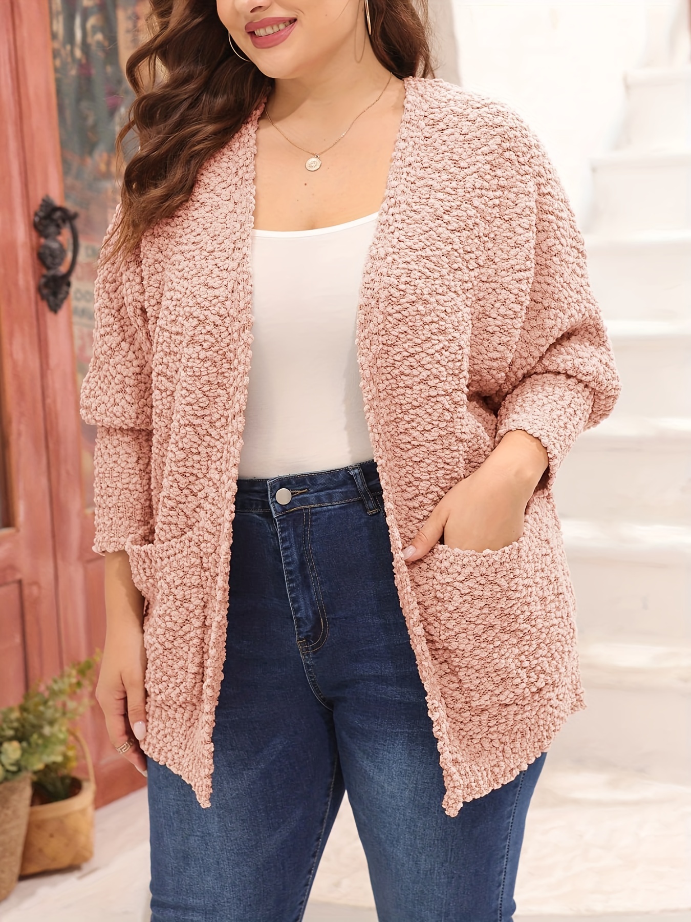 Plus size pink on sale cardigan