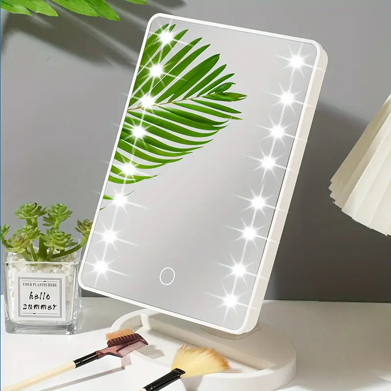 1st led verlichte make-up spiegel met touch dimmer voor schakelaar, 16 leds, draaibaar, werkt op batterij/usb - draagbaar, wit ontwerp voor slaapkamer & badkamer gebruik details 1