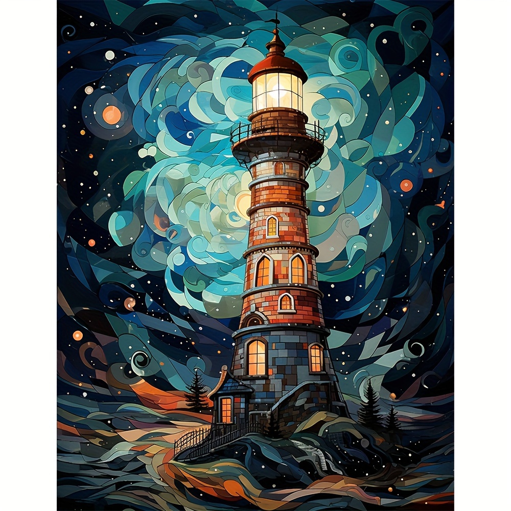 

1pc Large Size 40x50cm/15.7x19.7inch Without Frame Diy 5d Diamond Painting The Lighthouse, Full Rhinestone Painting, Artificial Diamond Art Embroidery Kits, Handmade Home Room Office Decor