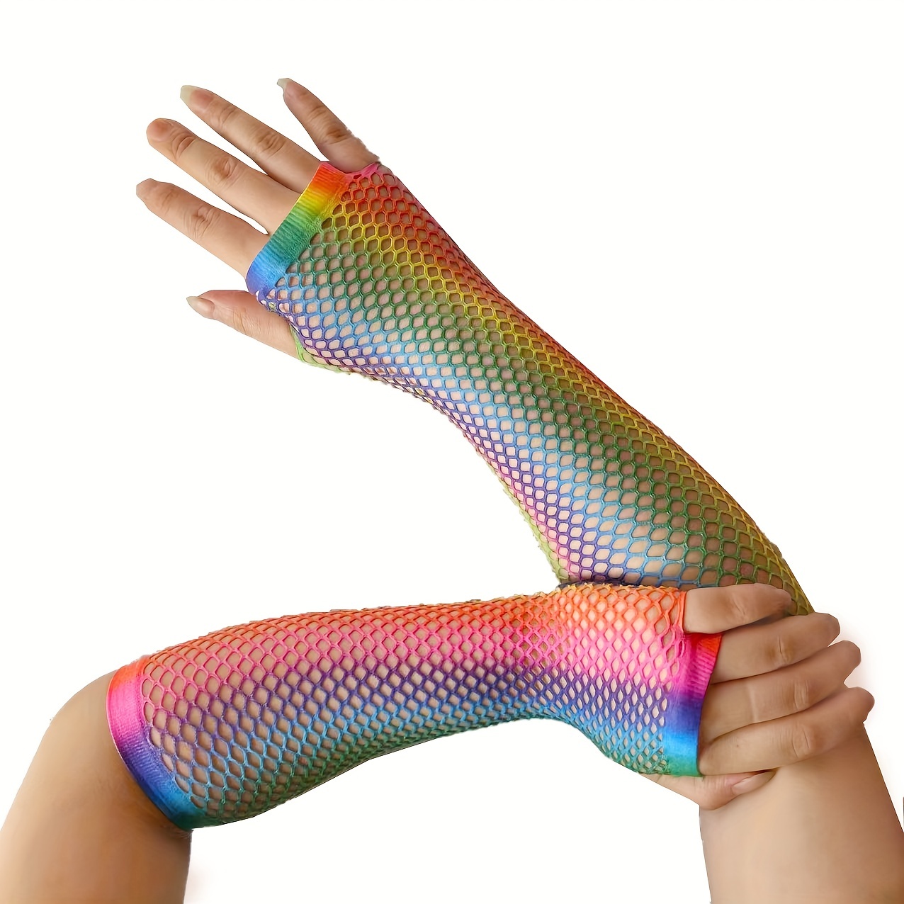 Rainbow Fishing Net Gloves Elastic Gradient Color Mesh - Temu