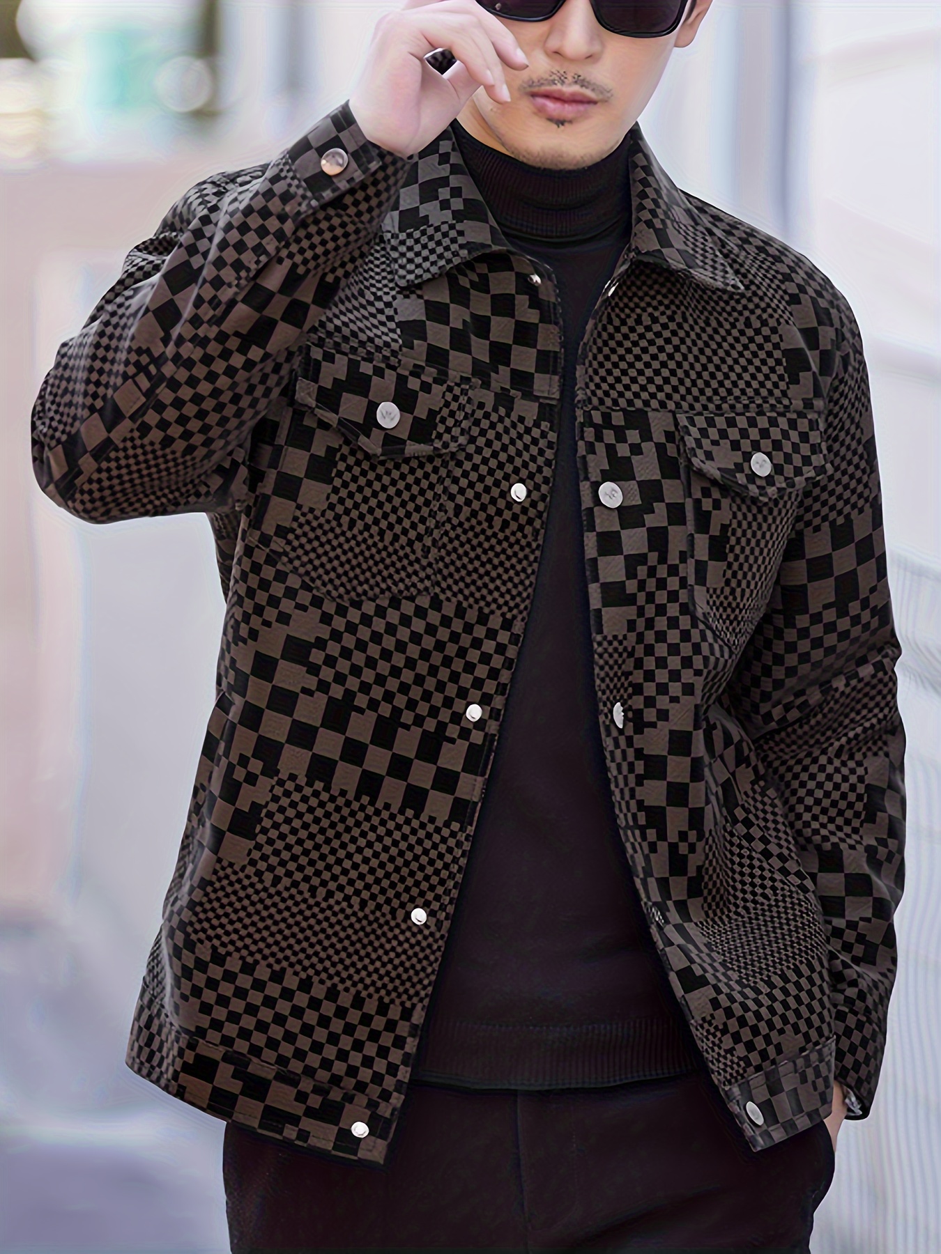 Checkerboard leather clearance jacket