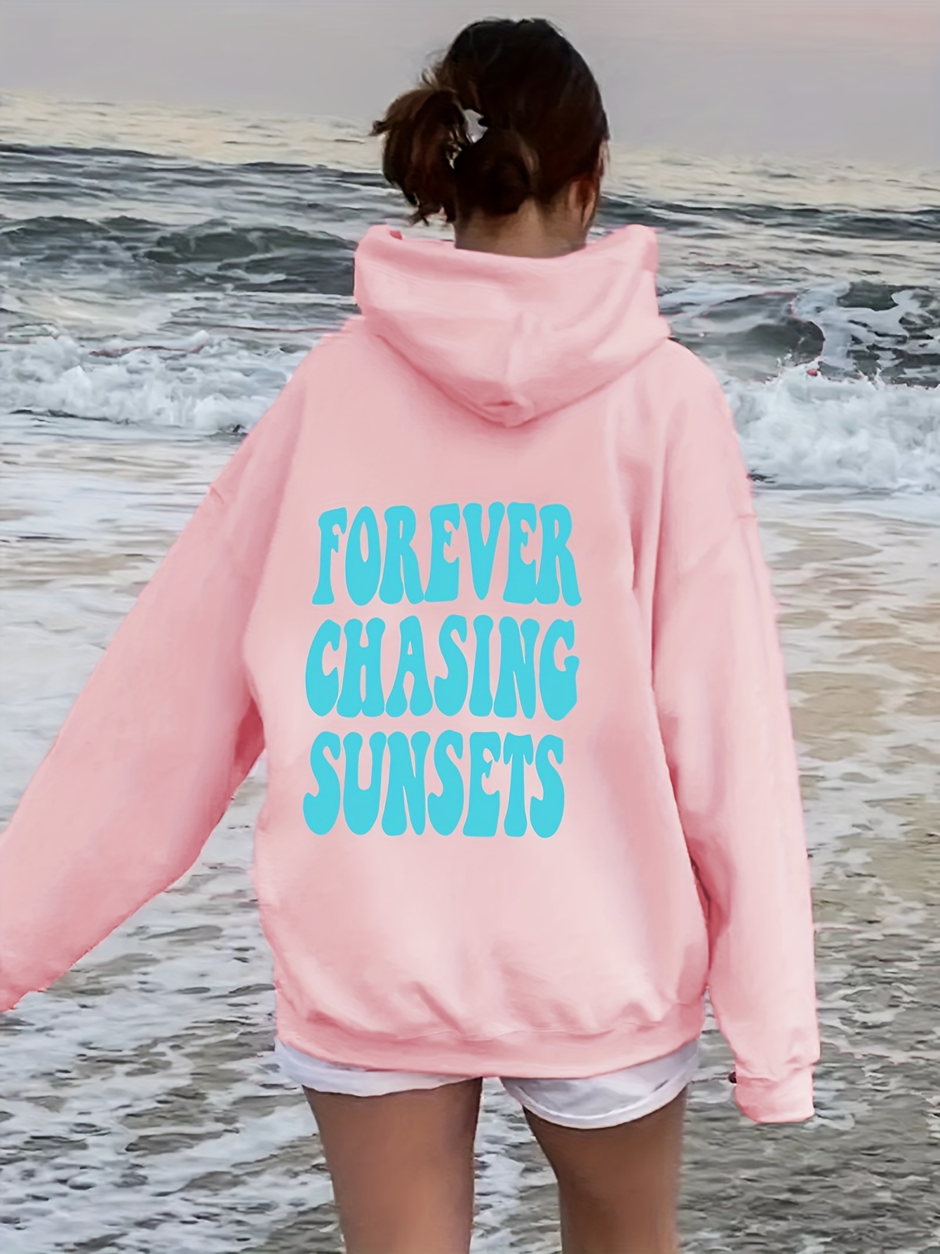 Ocean Beach Hoodie, Aesthetic Summer Hoodies with Words on the Back, Sunset  Chasers Sweatshirt, Trendy Oversized Tees