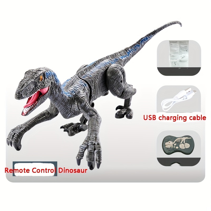 Jouets dinosaure télécommandé gris 2. 4g rc raptor vélociraptor marche  électrique pour garçon