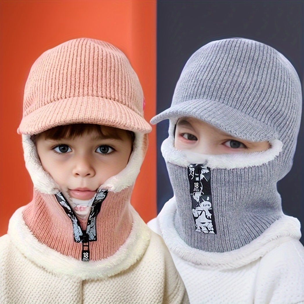 Knitted Winter Boys Girls Balaclava Face Cover Kids Outdoor Ski Mask Hat  Scarf