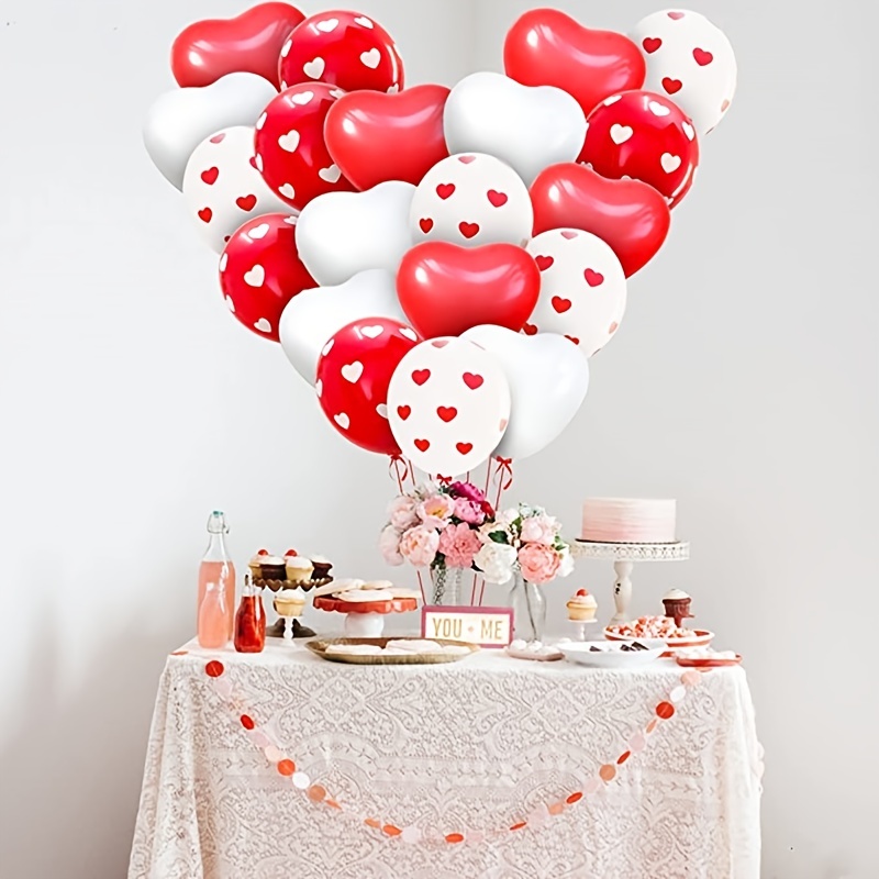 KatchOn, Globos rojos y blancos de San Valentín, 12 pulgadas, paquete de 40  unidades, globos en forma de corazón, decoración del día de San Valentín