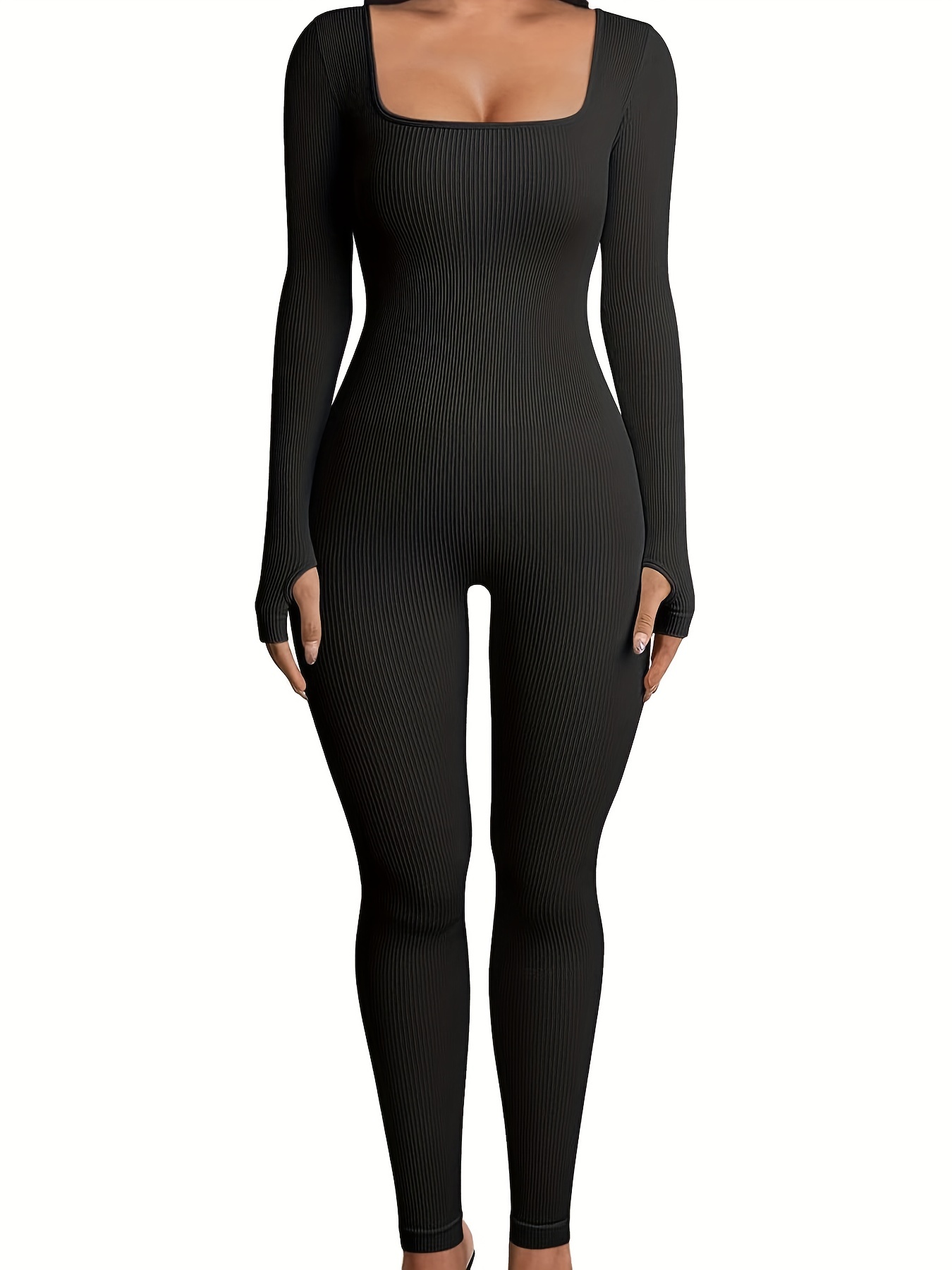 Seamless Solid Shaping Jumpsuit Long Sleeve Stretch Slimming - Temu Canada