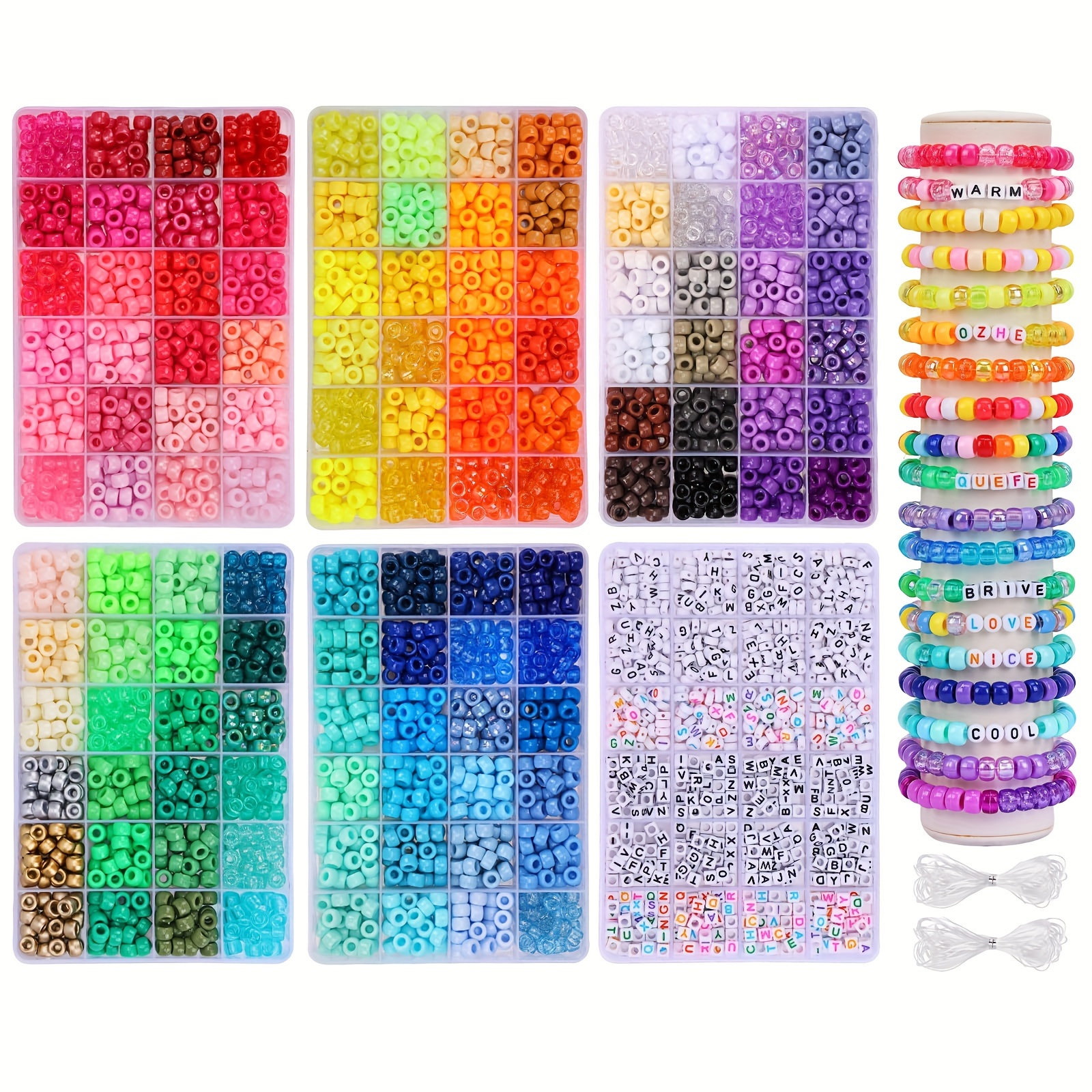 Quefe 3960pcs Pony Beads Craft Bead Set, 2400pcs Rainbow Beads in 48 Colors  and 1560pcs Letter Beads with 20 Meter Elastic Threads for Bracelet Jewelry  Necklace Making