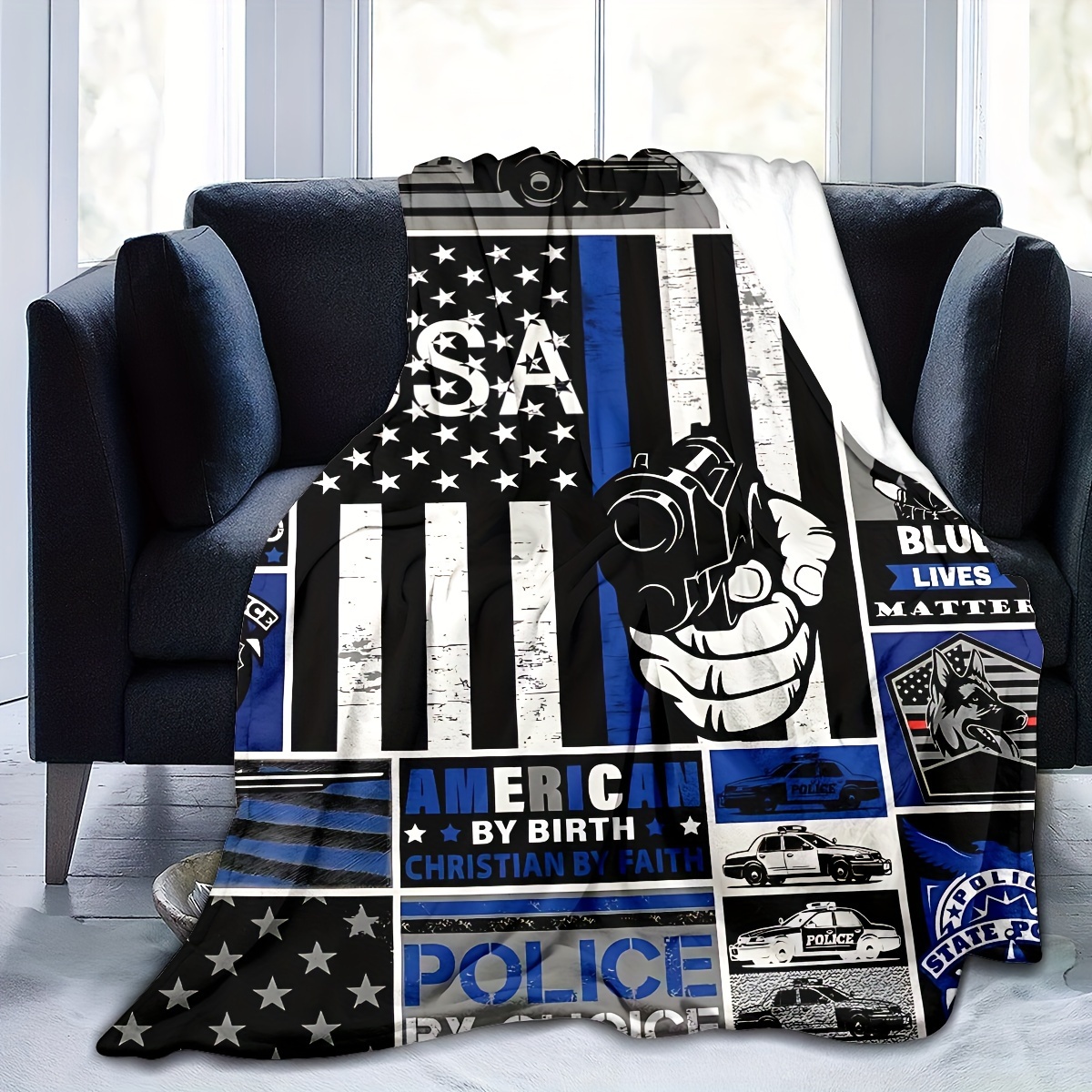 American Flag Police Throw Blanket Gifts For Men Husband Boy - Temu