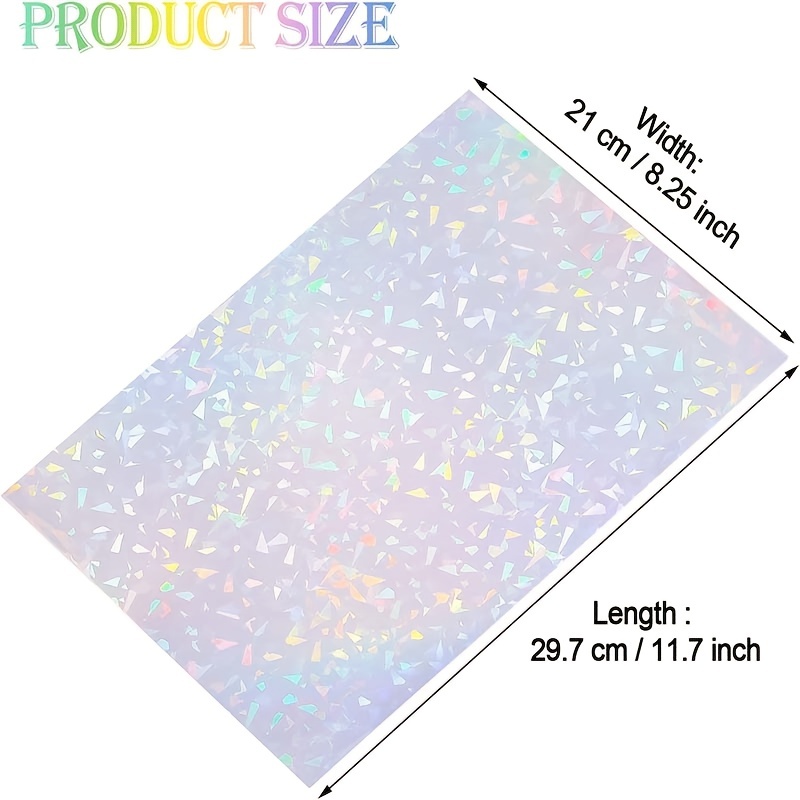 10Pcs Transparent Holographic Laminate Sticker Paper A4 Size Glitter Clear  Holographic Overlay Laminating Film Self Adhesive Waterproof Vinyl Sheets