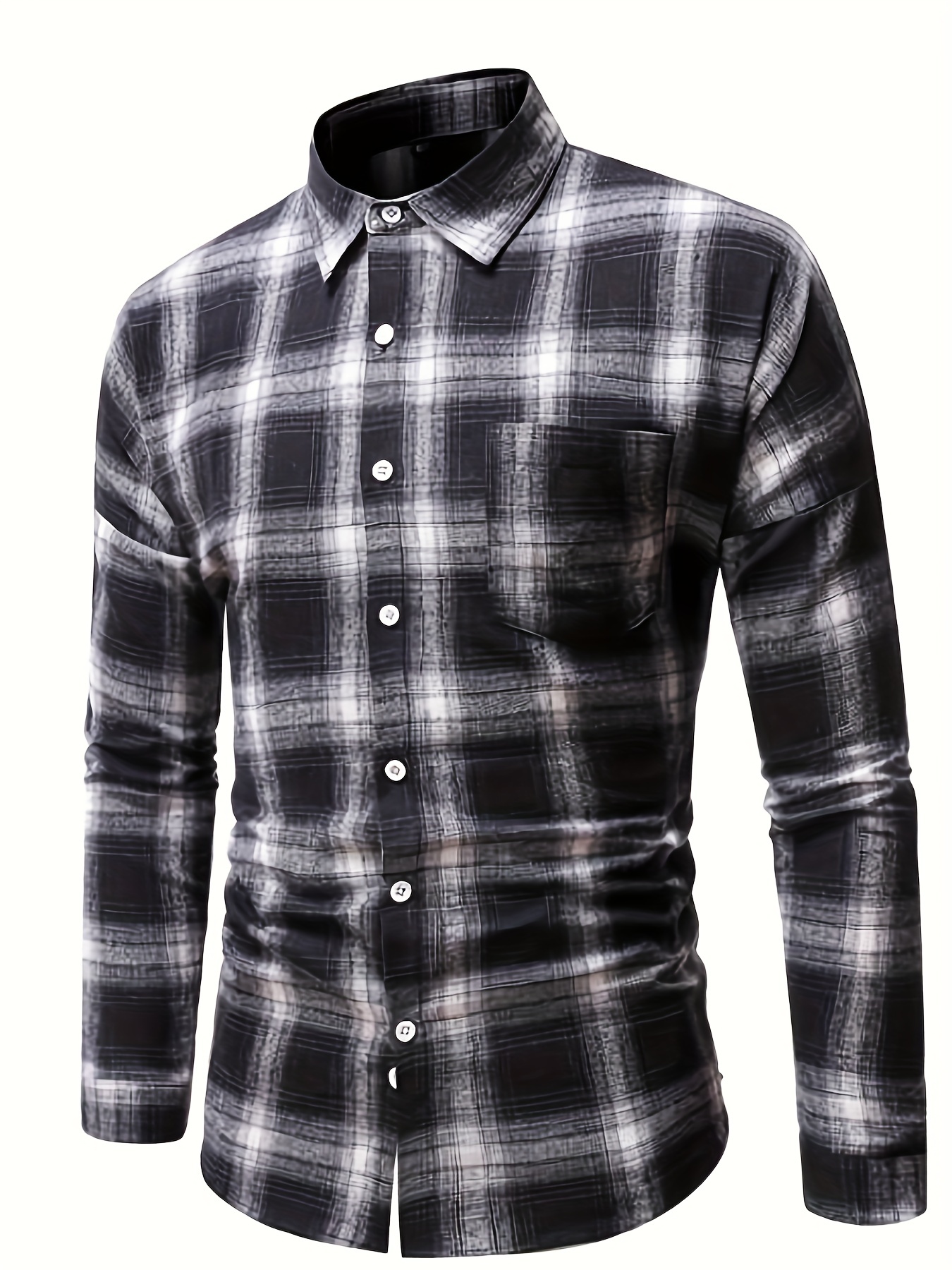 Chic Retro Plaid Shirt Men's Casual Button Long Sleeve Shirt