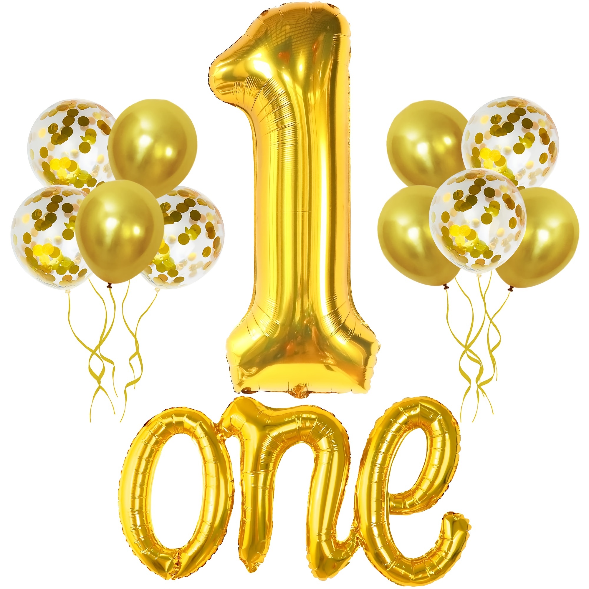 1 año con globo dorado. la celebración del aniversario. los globos