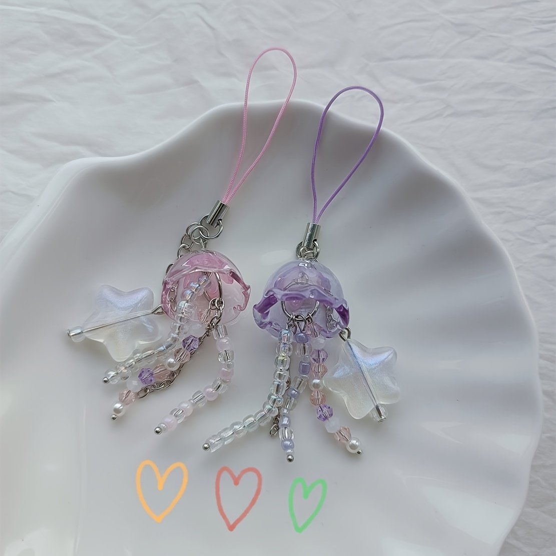 Cute Purple/ Jellyfish Keychain, Beaded Keyring For Girls