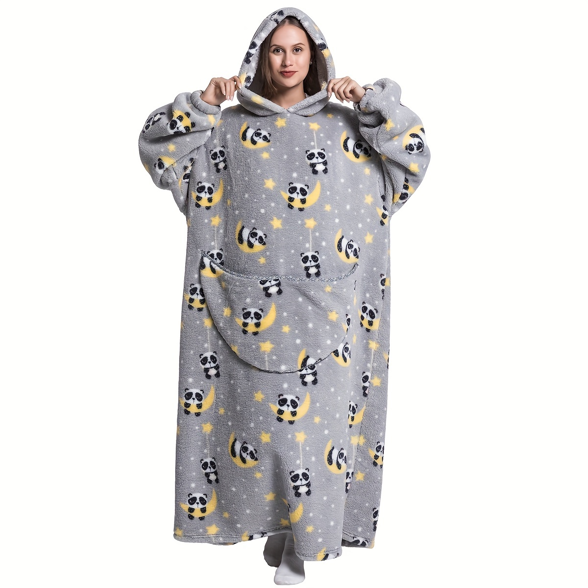 Oversized Wearable Blanket Hoodie,Extra Long & Warm Blanket Sweatshirt  Gifts for Women with Sleeves and Giant Pocket,Black