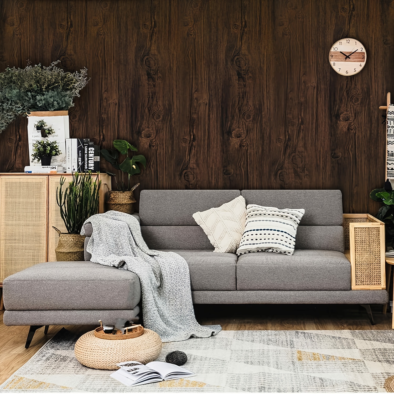  Kanworse - Papel pintado, diseño de madera oscura,  autoadhesivo, adhesivo para pared, diseño de madera, para sala de estar :  Herramientas y Mejoras del Hogar