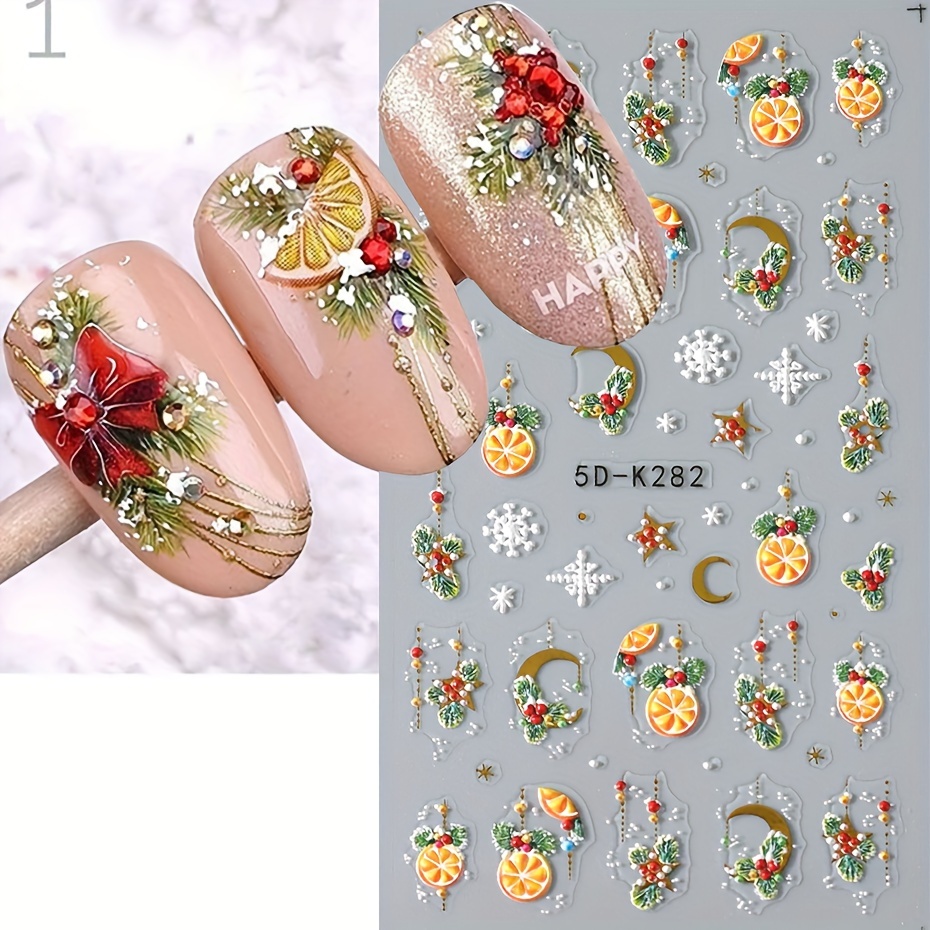 5d Embossed Glitter Christmas Nail Art Stickers santa Claus - Temu