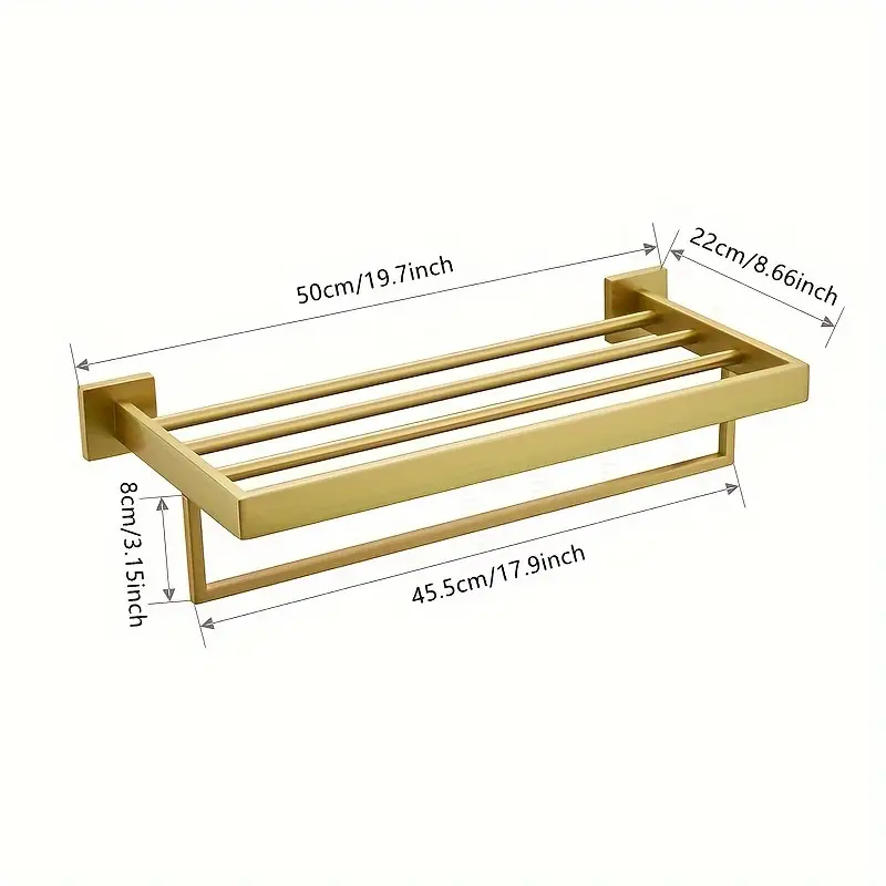 1pc luxe metal towel rack with shelf wall mounted heavy duty stainless steel bathroom towel bar with storage design Product details 6
