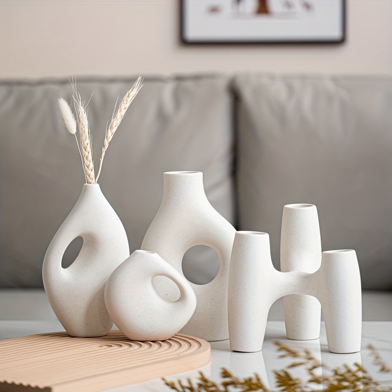  Jarrón de cerámica blanca para decoración del hogar, juego de 2  jarrones redondos de pampas, jarrones de centro de mesa de estilo bohemio  minimalista para boda, mesa de cena, fiesta, sala