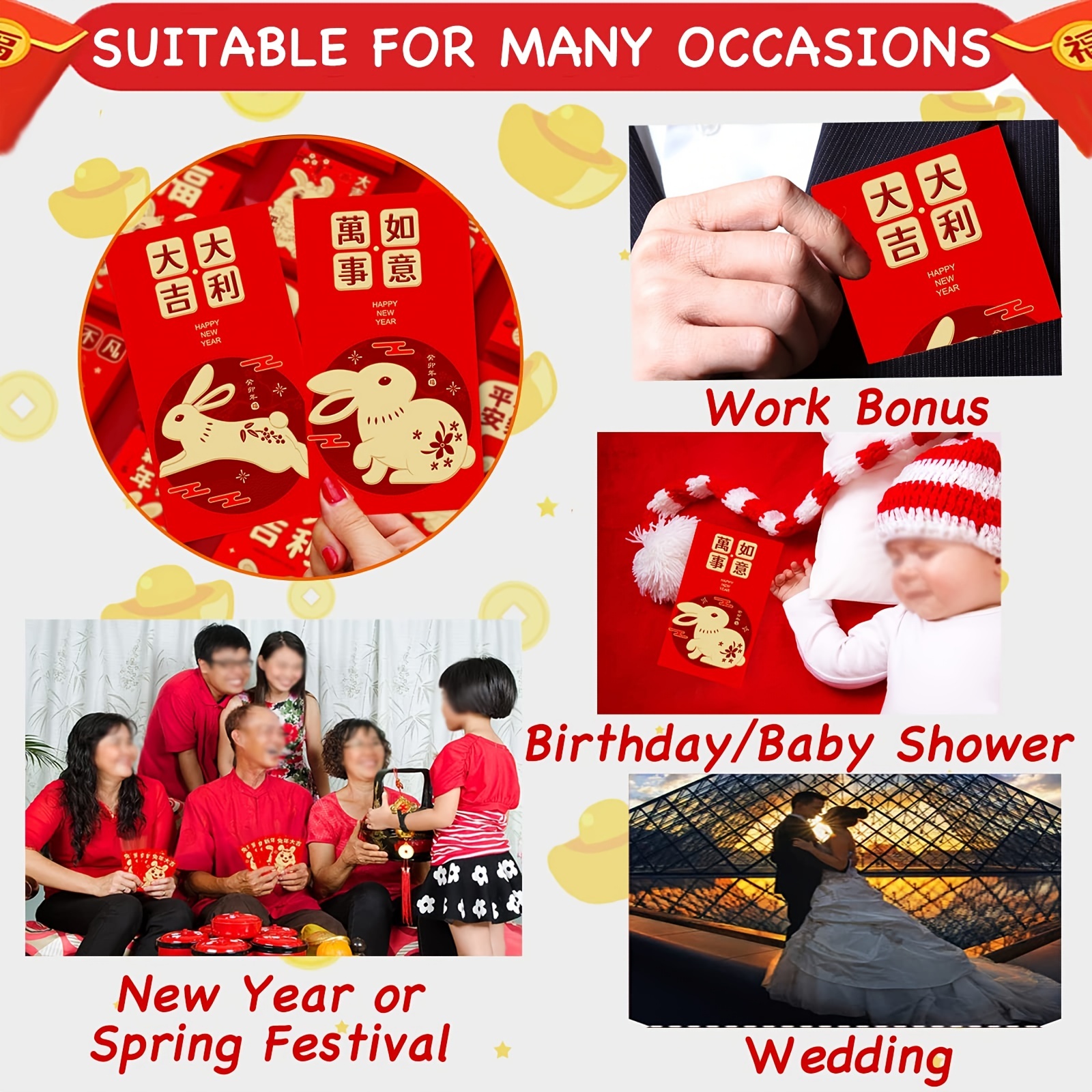 6pcs Chinese Red Envelopes 2023 Red Envelope Chinese With 6 Styles Rabbit  Patterns Emboss Foil Spring Festival Lucky Money Red Pockets In Chinese New  Year Lunar Rabbit Red Packets - Baby & Maternity - Temu