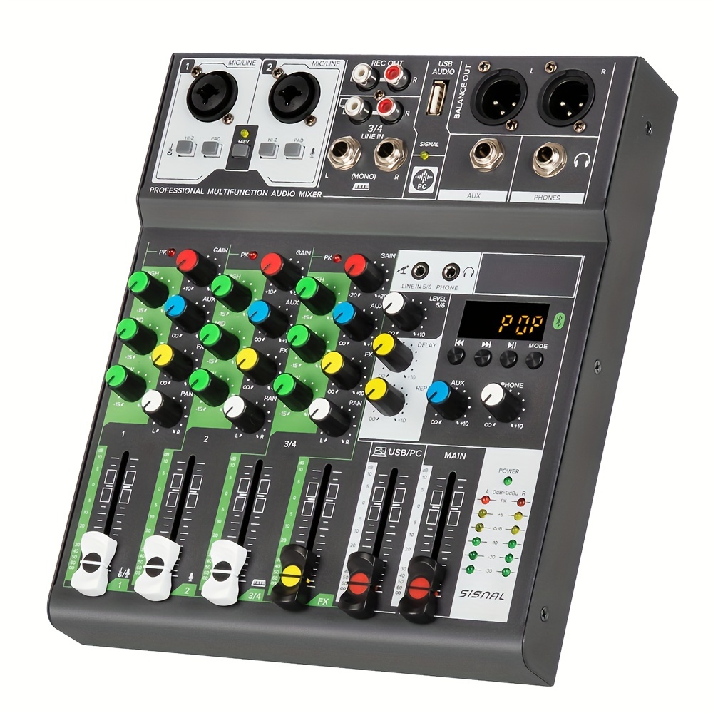 4 Channels Mixing Console with 48V Effects | USB Audio Mixer for Play & Record NS06