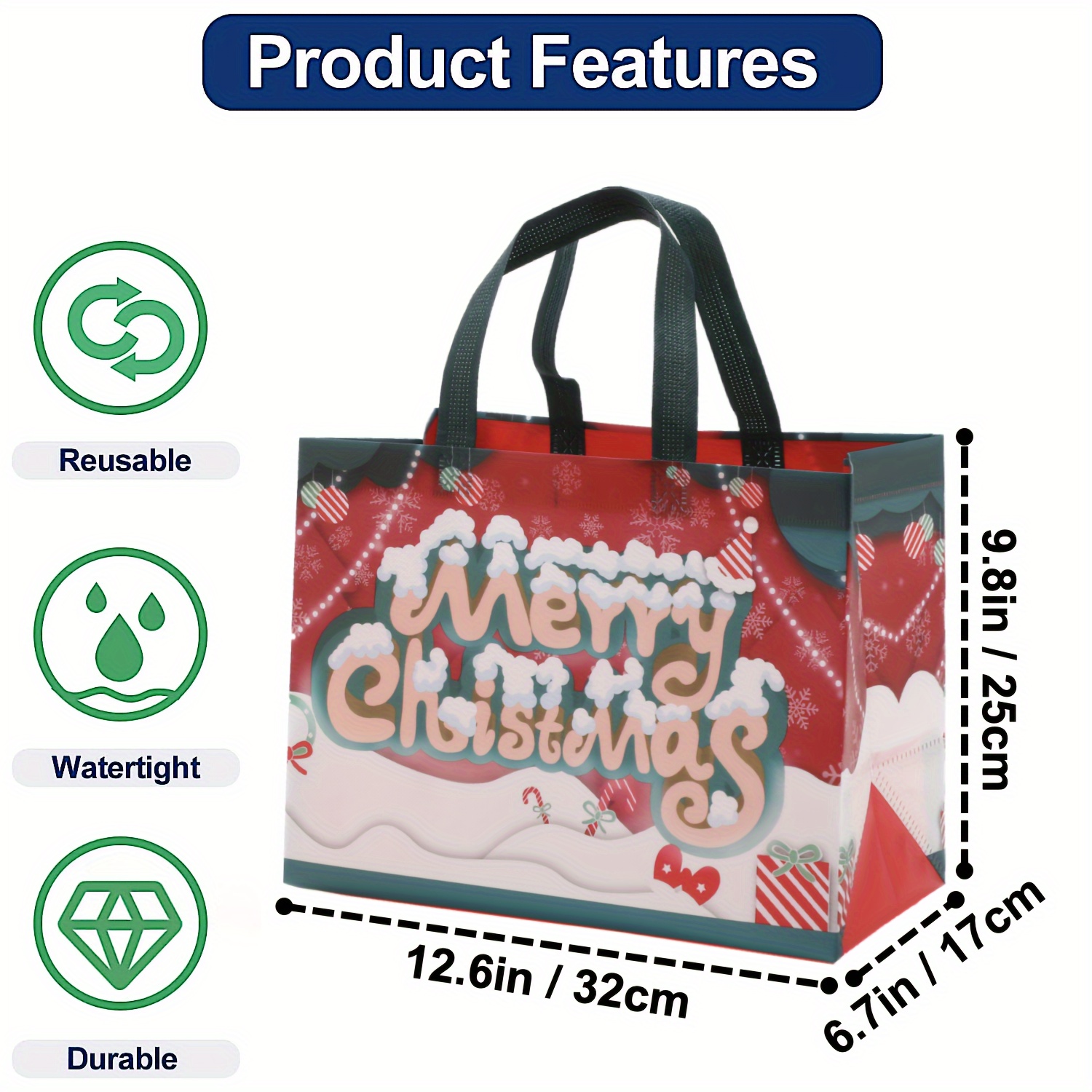 Large Christmas Tote Gift Bags Handles Reusable Non woven - Temu