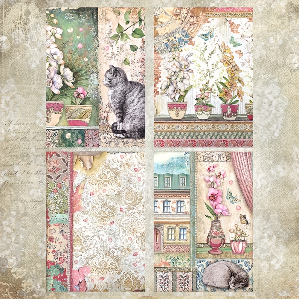 Orchids and Cats Set 10 papeles scrapbooking - Stamperia