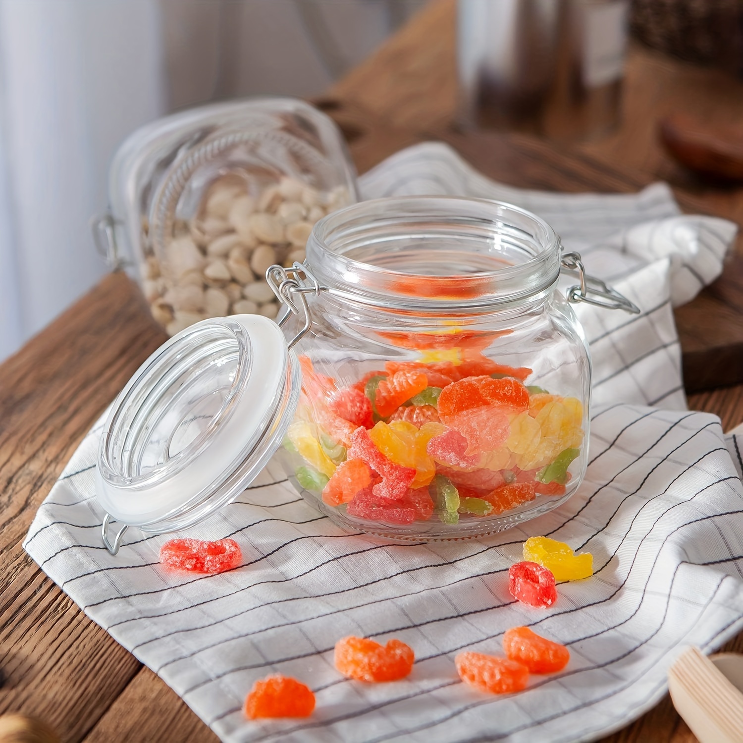 Square Glass Jars with Clasp Lids, 20 oz.