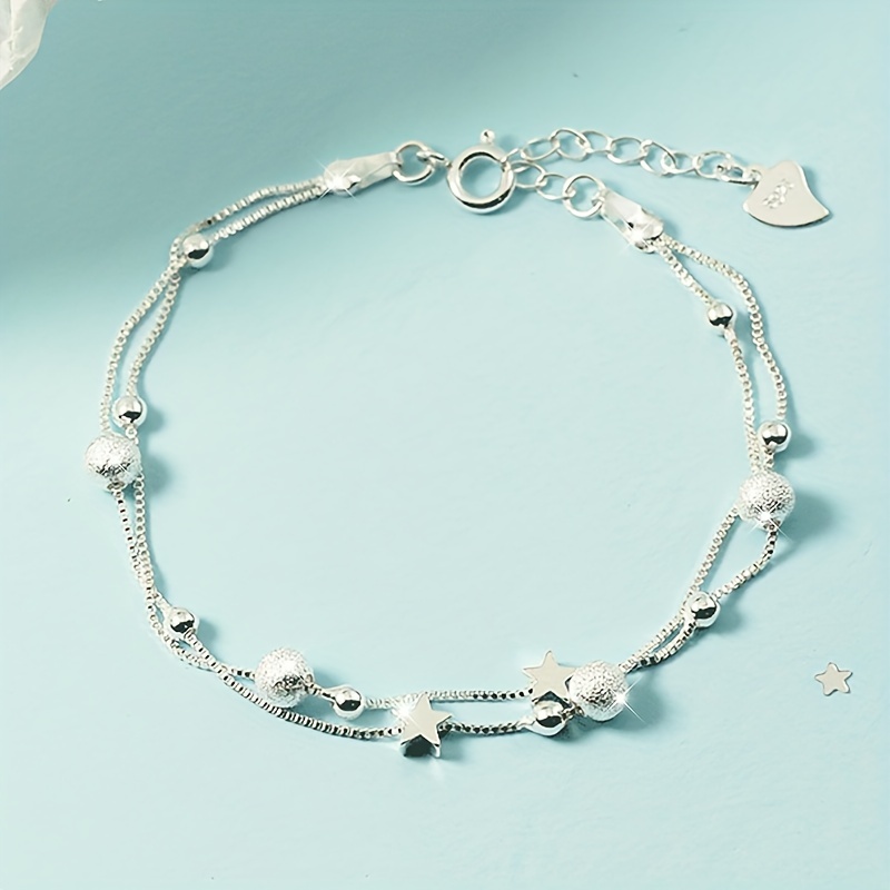 Minimalist Double Layer Chain Anklet with Mini Star Beads
