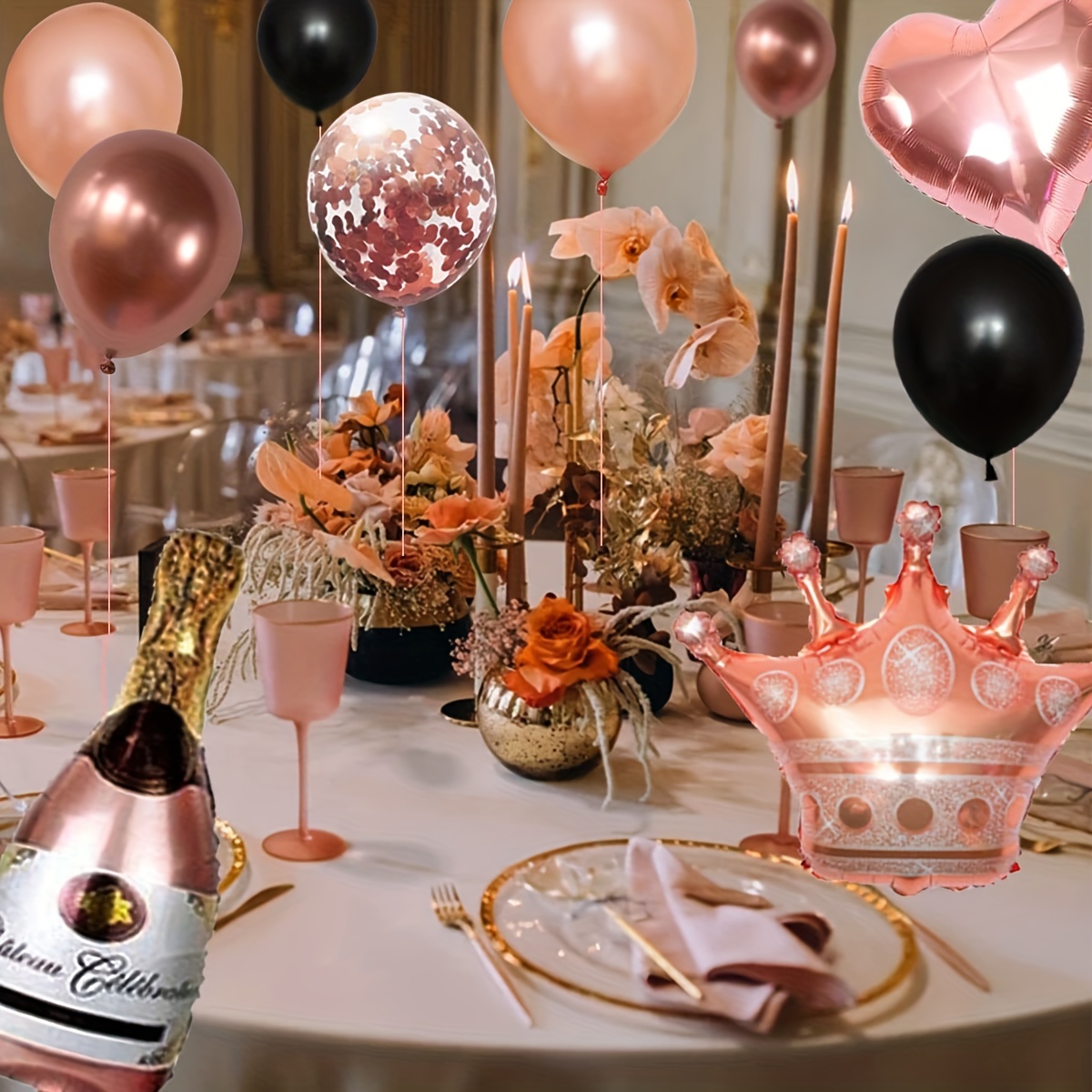  Decoraciones de cumpleaños número 18 para niñas, decoraciones  de fiesta de oro rosa, globos de cumpleaños de 18 años, pancarta de feliz cumpleaños  18, tiara de cumpleaños 18, globos de confeti