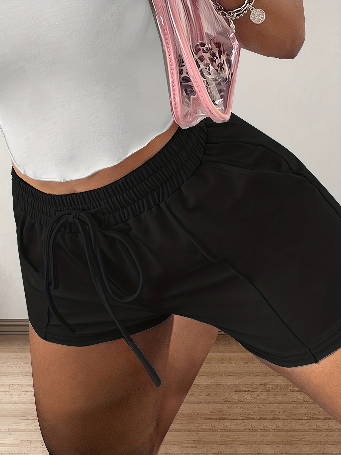 Solid Drawstring Shorts Casual Elastic Waist Versatile - Temu