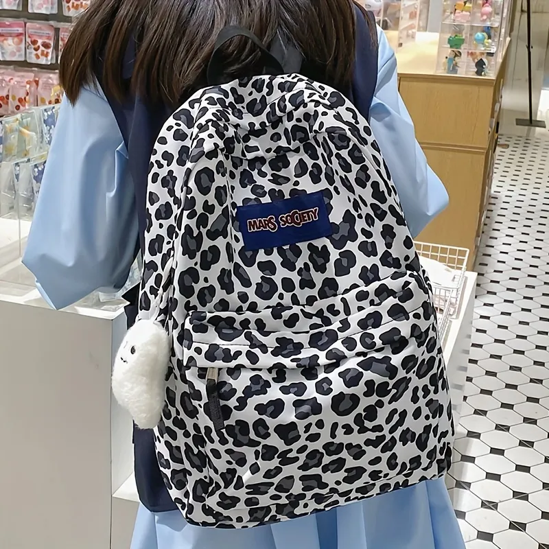 Stylish Leopard Pattern Backpack, Preppy Stylish Zipper Rucksack, Women's  Storage Daypack With Pendant - Temu