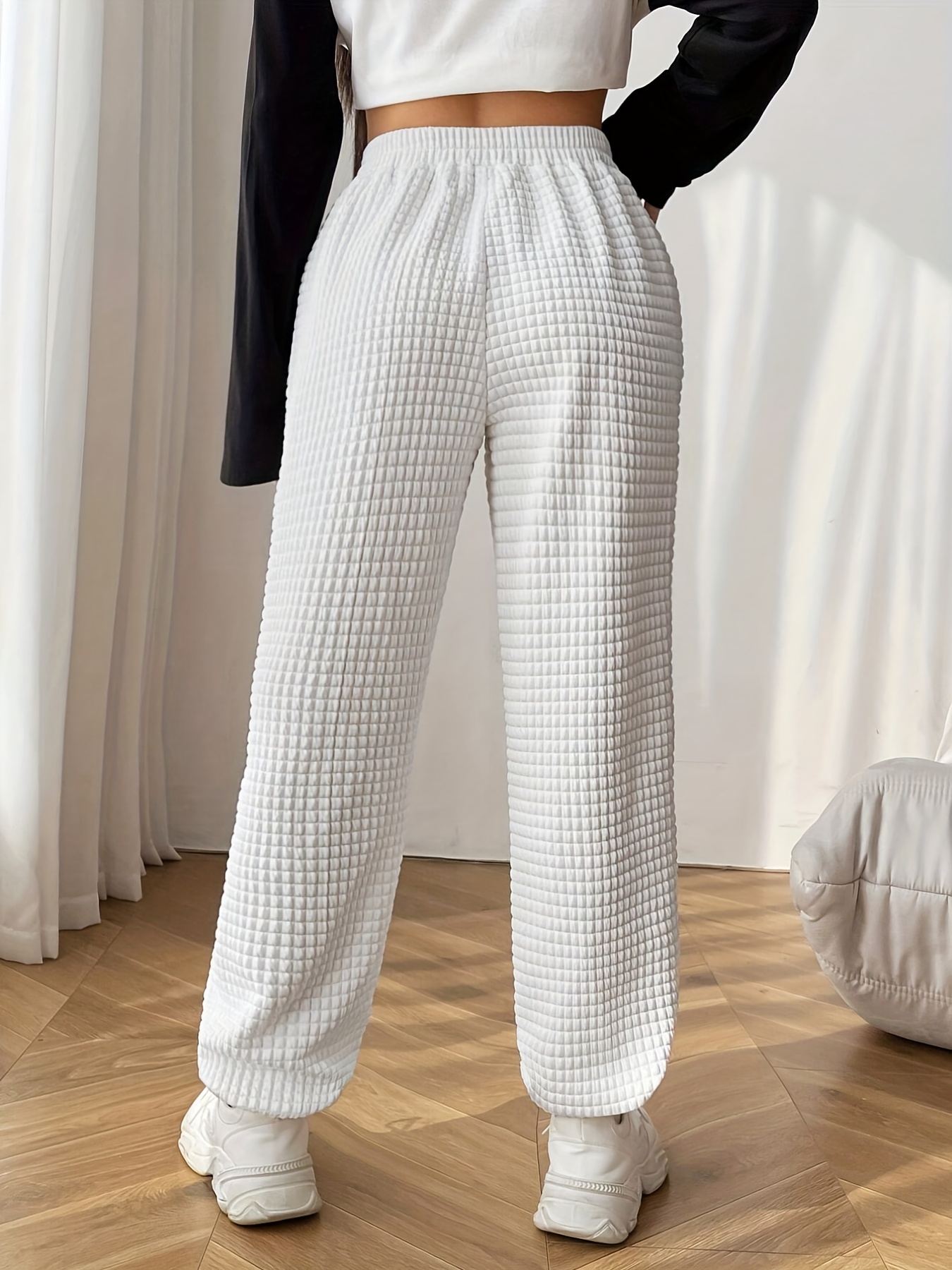 Sports pants Women spring And Autumn Thin Waffle Pants Loose tie