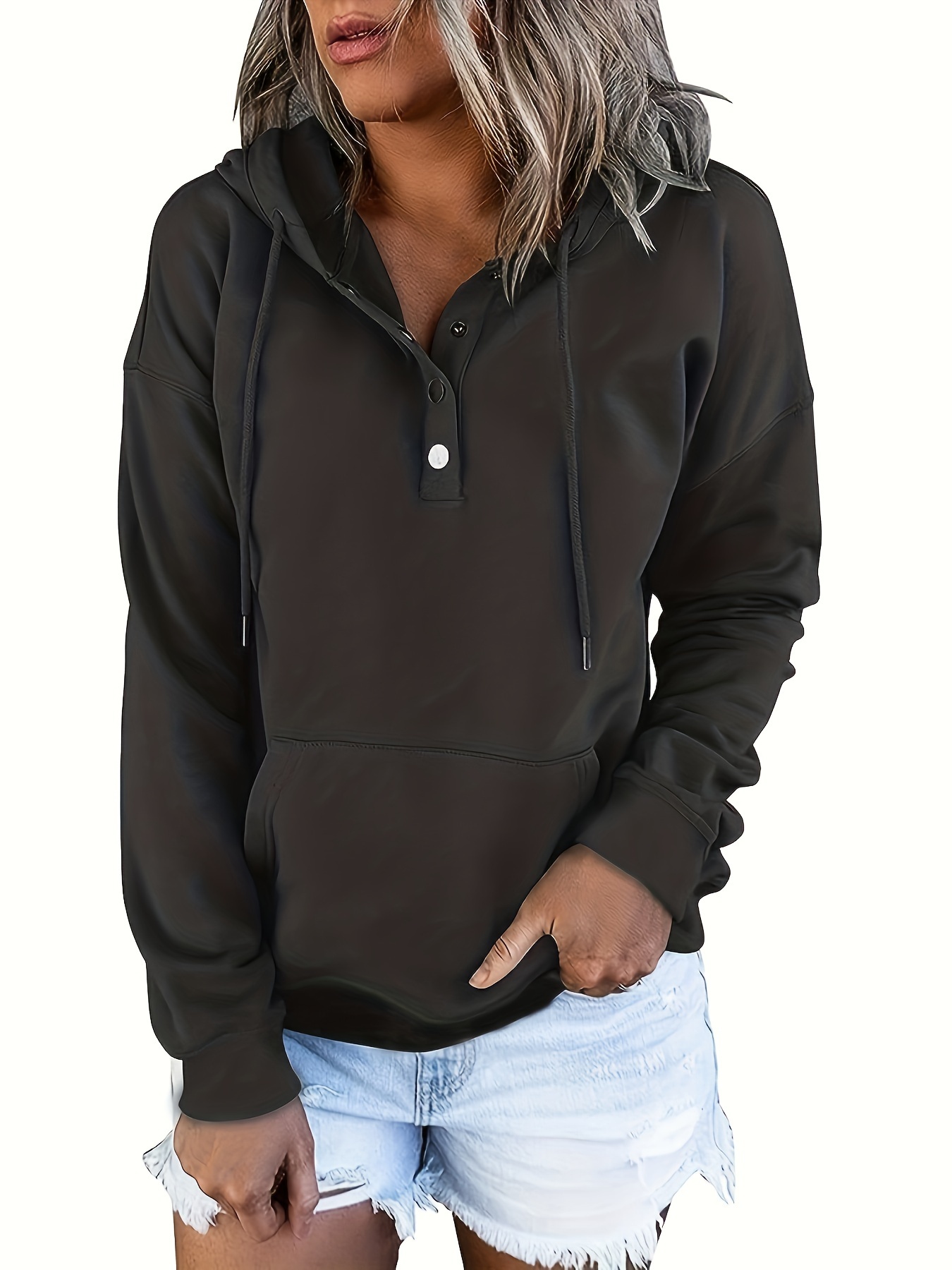 HAPIMO Rollbacks Sweatshirt for Women Button Pocket Drawstring