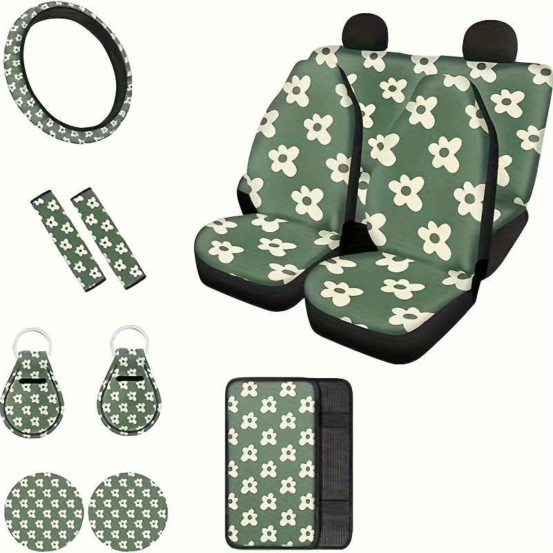 Daisy Flower Car Accessory Kit Steering Wheel Cover Seat - Temu