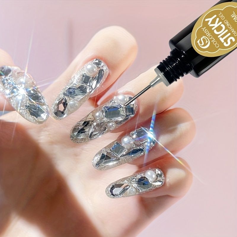 Nail Rhinestones Adhesive Drill Glue Gel Pinhole No Wipe Sticky Glue For  Nail Artificial Diamonds Gems Gel Manicure Tool 10ml - Beauty & Personal  Care - Temu