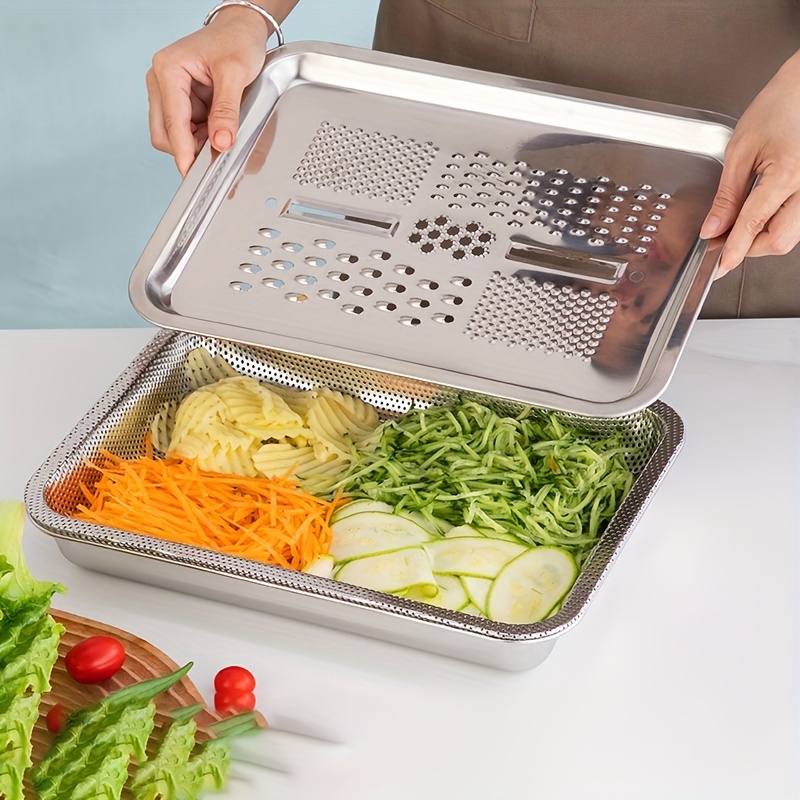 3Pcs/Set Multifunctional Kitchen Tool Grater Strainer Stainless Steel  Vegetables Fruits Graters Drain Basin Rice Washing Filter