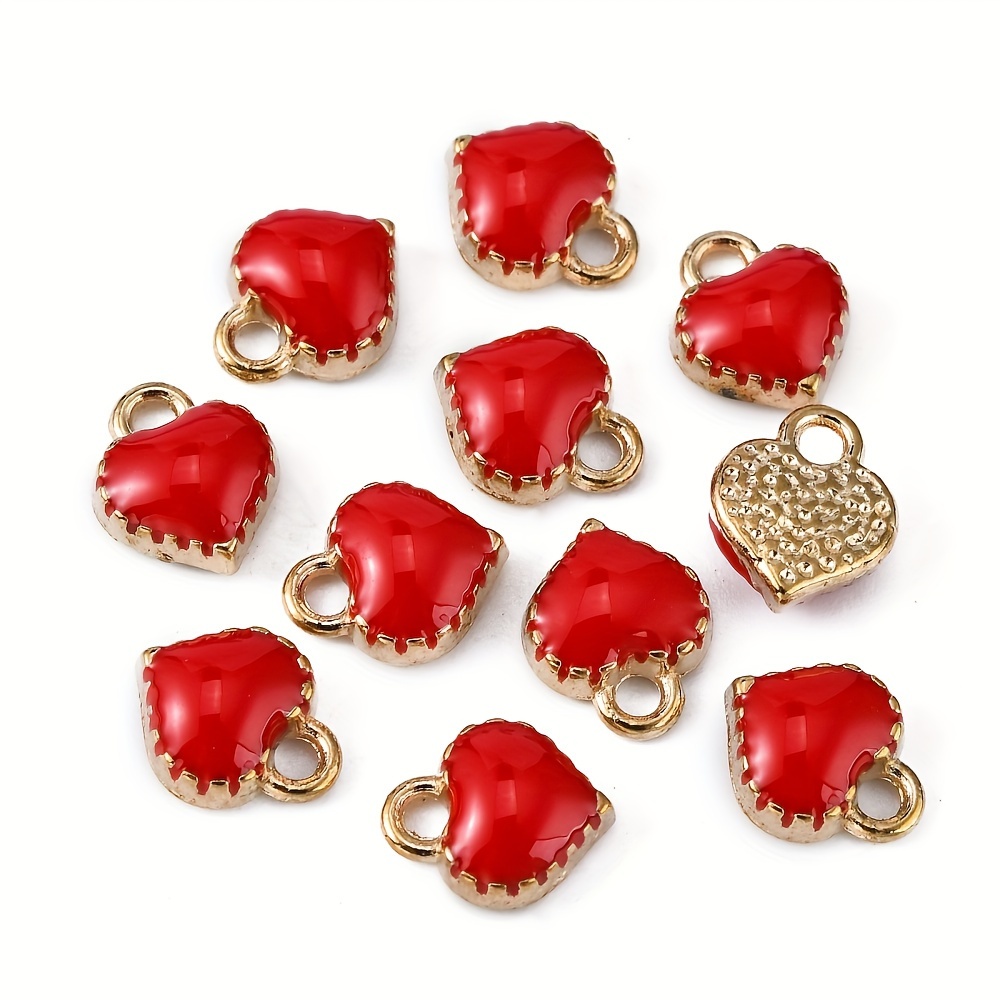 100Pcs Light Gold Alloy Enamel Heart Charms For Jewelry Making