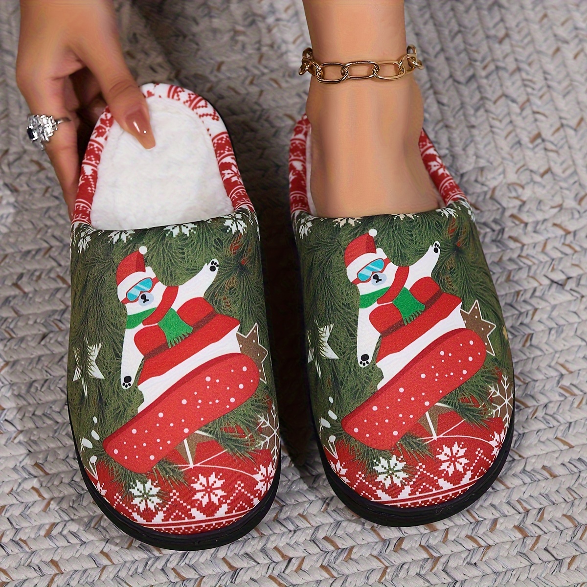 Cartoon Fuzzy Gnome Plush Slippers Slip On Soft Sole Flat - Temu