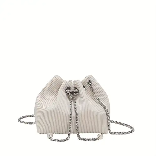 Faux Pearl Chain Bucket Bag, Solid Color Cloud Handbags, Mini