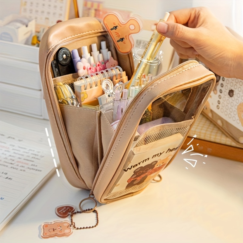 Large Capacity Pencil Bag Cute Bear Pen Case Cute Clear Pen Storage Bag  School Stationery Gift 