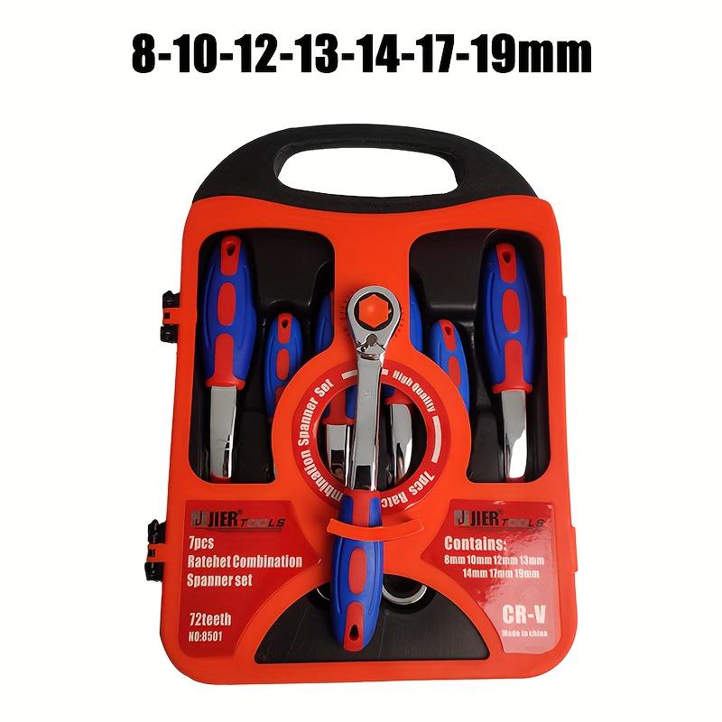 Image of 1pc/7pcs Ratchet Combination Wrench Set Ratchet Wrench Set Spanner 8-19mm Metric 72-teeth For Auto Car Motorcycle Bicycle Repair Tools Mechanical Tool