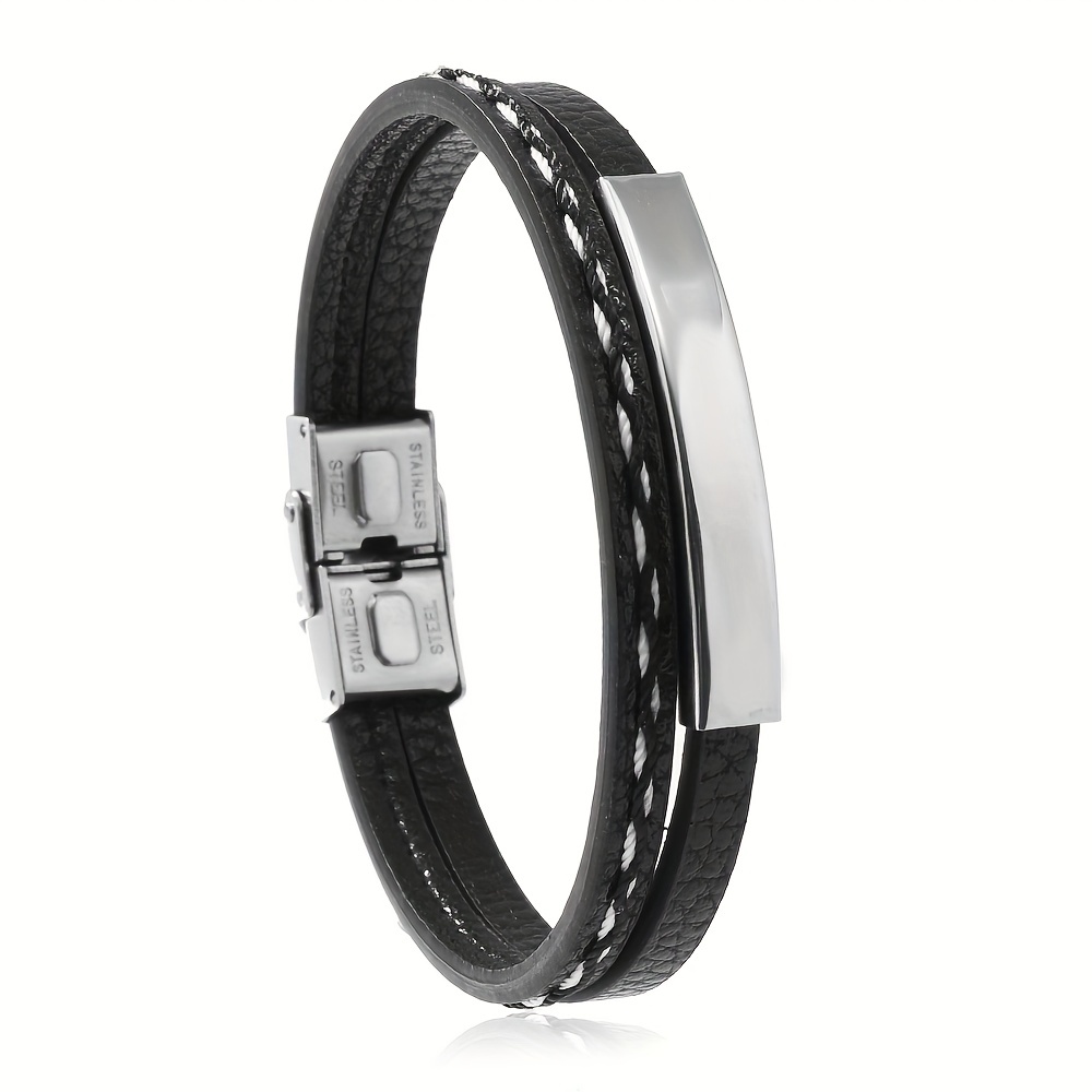 Simple Leather Bracelet Bangle With Stainless Steel Buckle For Men - Temu