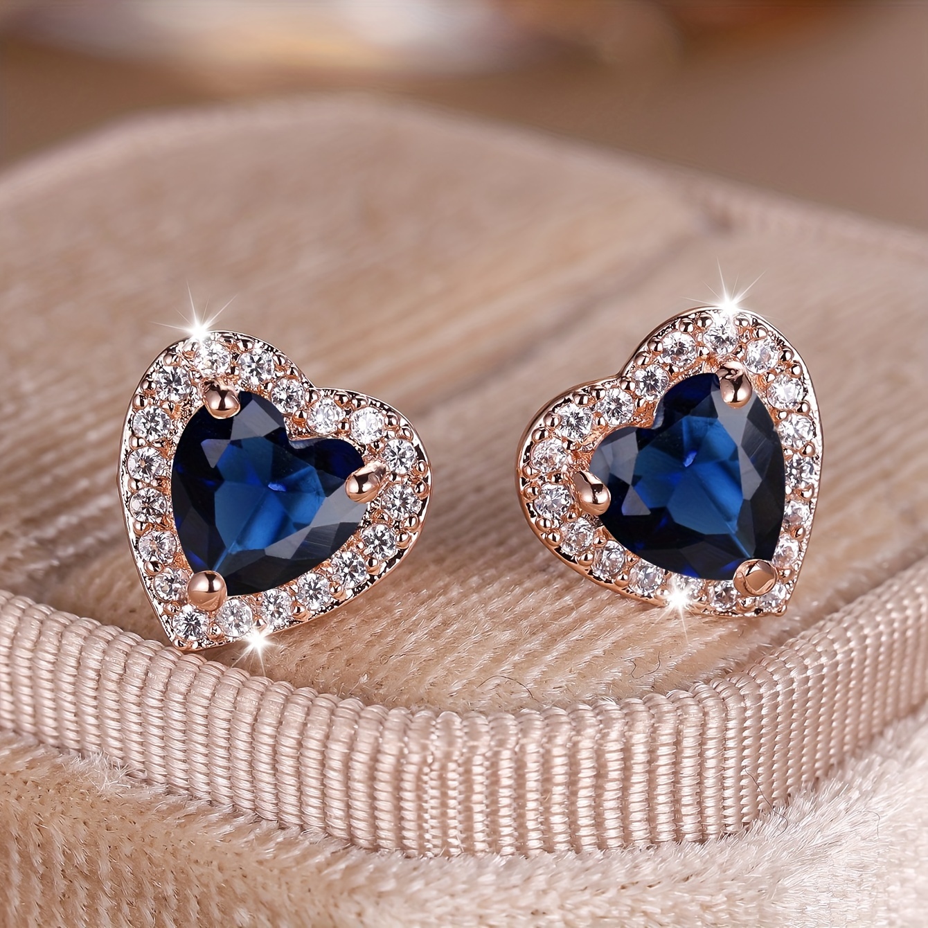 Rose Golden Stud Earrings Multicolor Love Heart Shaped zirconia