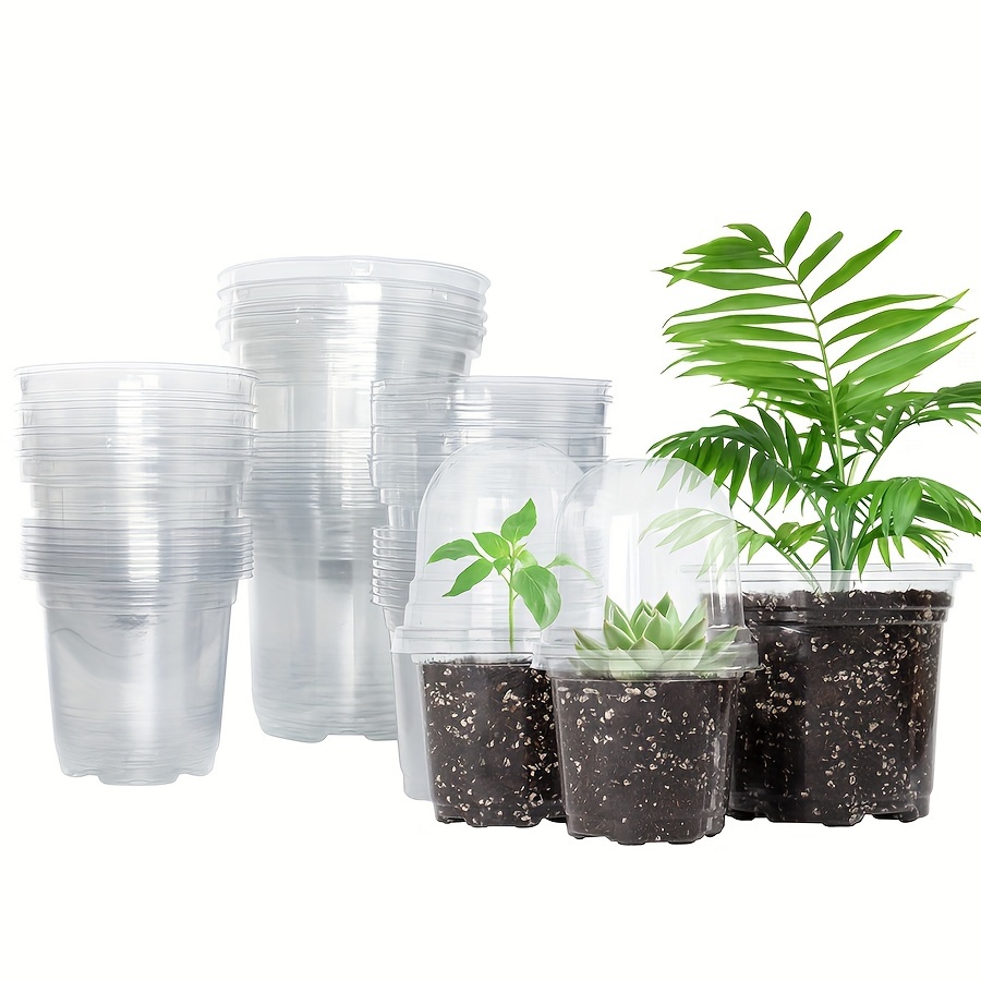 

30 Packs, 5/4/3.5 Inch Reinforced Clear Nursery Pots With Humidity Dome And Drainage Hole, Transparent Nursery Pots Variety Pack Plastic Plant Pot Seedling Planter Seed Starter Pots Flower Pot