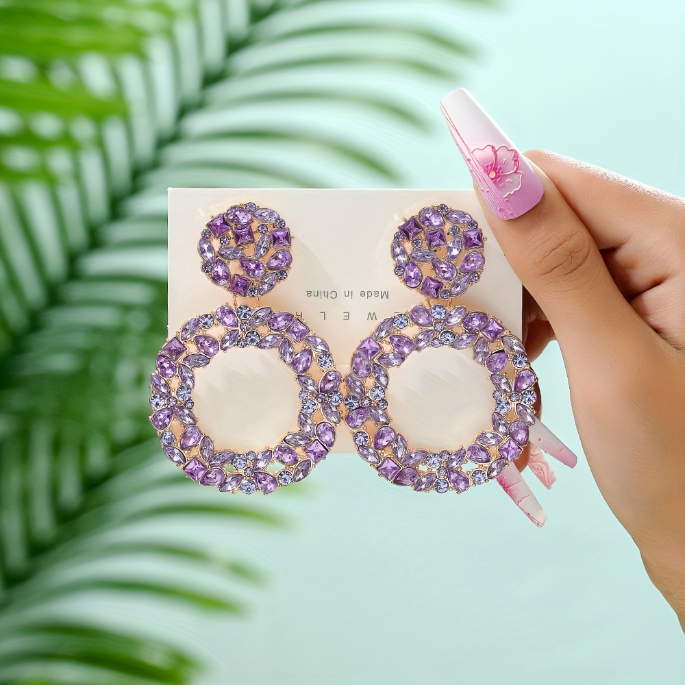 Exaggerated Rhinestone Round Dangle Earrings