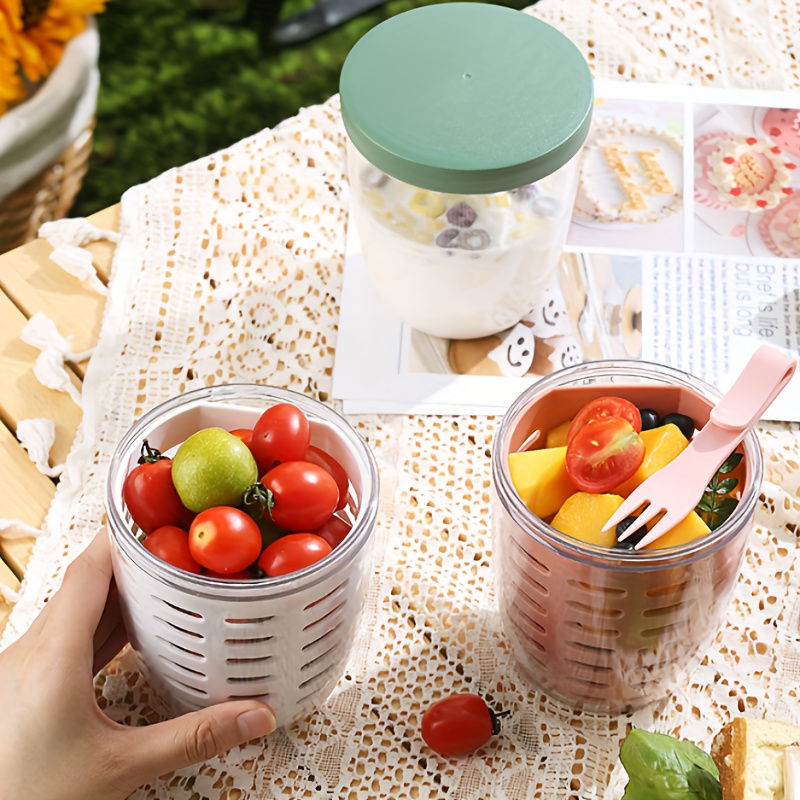 Mason Cups With Spoon Lid Leak-Proof Portable Picnic Bento Food Box Salad  Container 