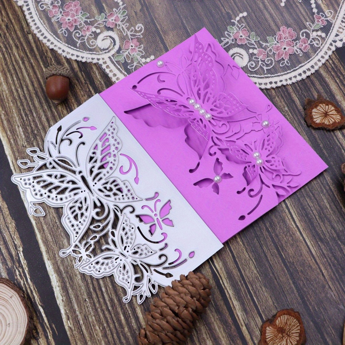 Butterfly Background Metal Die Cuts,Net Butterfly Square Flower Cutting  Dies Cut Stencils for DIY Invitation Card Scrapbooking Album Decorative