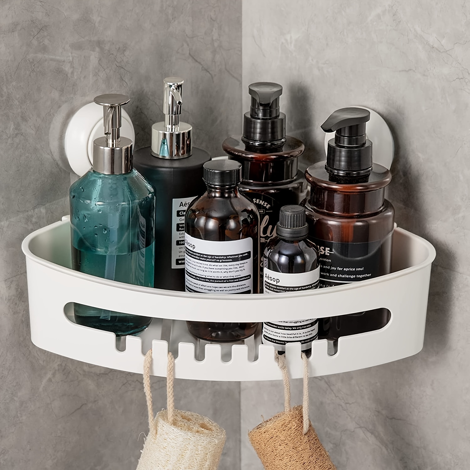 Bathroom Corner Shelf With Suction Shower Rack Organizer Cup Storage Wall  Basket