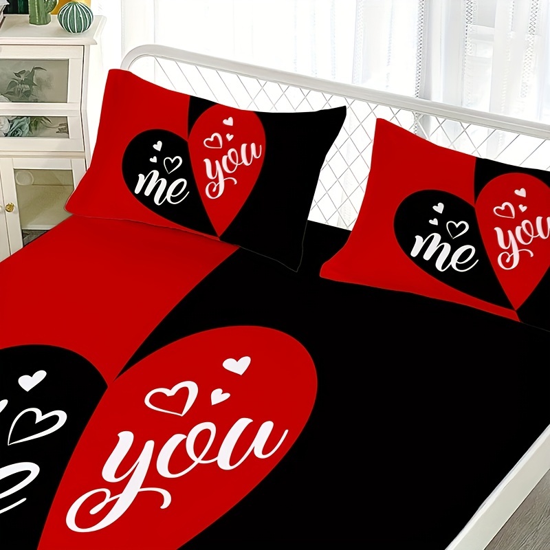 I Love You Bed Sheets King Black Red Heart Print Sheet Set Happy  Valentine's Day Fitted Sheet for Woman Wife Husband Geometric Love Arrow  Room Decor Bed Sheet Set : : Home